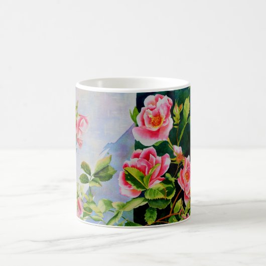Schöne rosa Rosen Aquarellblüte Kaffeetasse (Mittel)