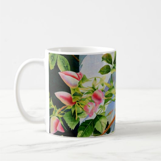 Schöne rosa Rosen Aquarellblüte Kaffeetasse (Links)