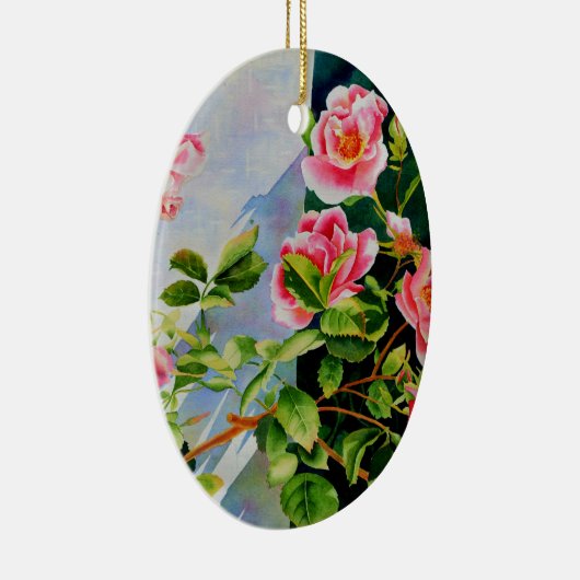 Schöne rosa Rosen Aquarellblüte Keramikornament (Rechts)