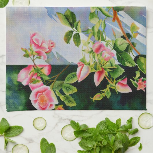 Schöne rosa Rosen Aquarellblüte Küchentuch (Gefaltet)