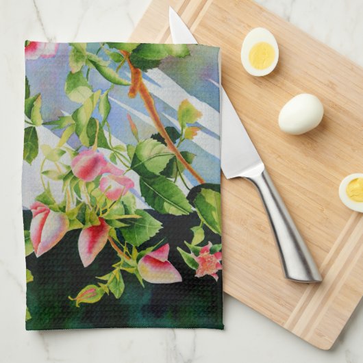 Schöne rosa Rosen Aquarellblüte Küchentuch (Viertel Falte)