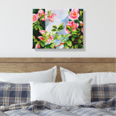 Schöne rosa Rosen Aquarellblüte Leinwanddruck (Insitu (Schlafzimmer))