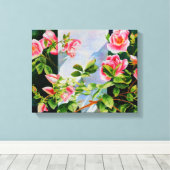 Schöne rosa Rosen Aquarellblüte Leinwanddruck (Insitu (Holzboden))