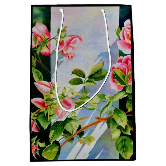 Schöne rosa Rosen Aquarellblüte Mittlere Geschenktüte (Vorderseite)