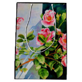 Schöne rosa Rosen Aquarellblüte Mittlere Geschenktüte (Rückseite)