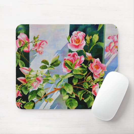 Schöne rosa Rosen Aquarellblüte Mousepad (Mit Mouse)