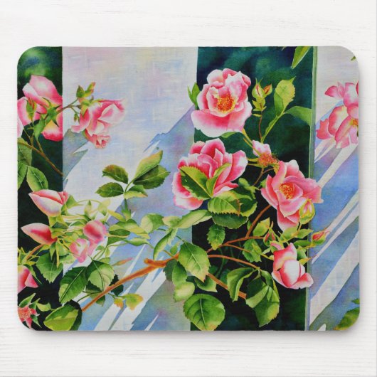 Schöne rosa Rosen Aquarellblüte Mousepad (Vorne)