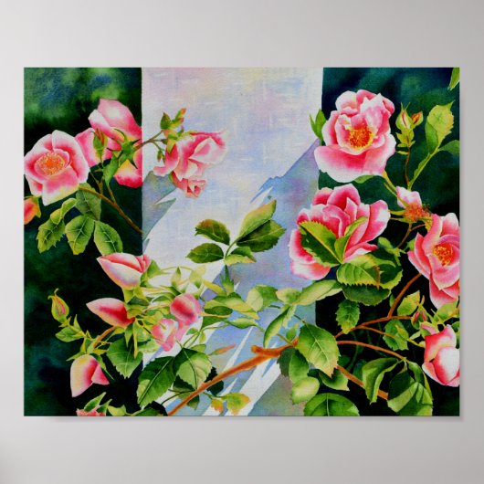 Schöne rosa Rosen Aquarellblüte Poster (Vorne)
