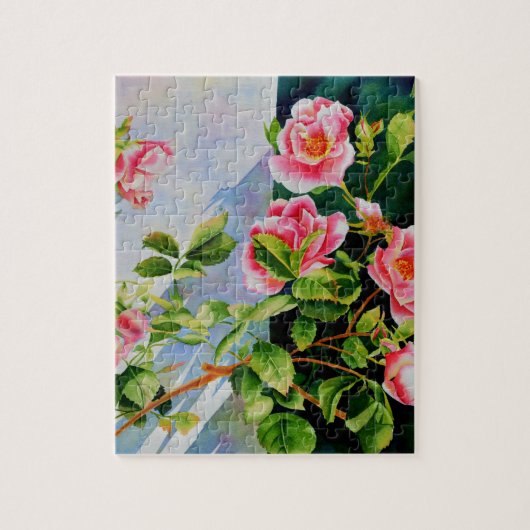Schöne rosa Rosen Aquarellblüte Puzzle (Vertikal)