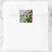 Schöne rosa Rosen Aquarellblüte Quadratischer Aufkleber (Tasche)