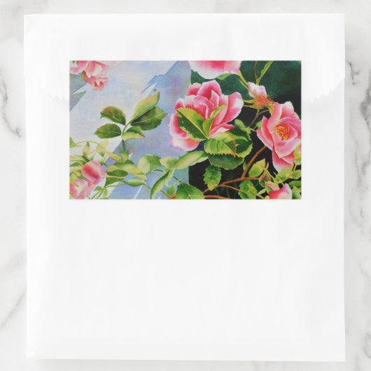 Schöne rosa Rosen Aquarellblüte Rechteckiger Aufkleber (Tasche)