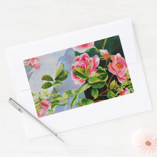 Schöne rosa Rosen Aquarellblüte Rechteckiger Aufkleber (Umschlag)