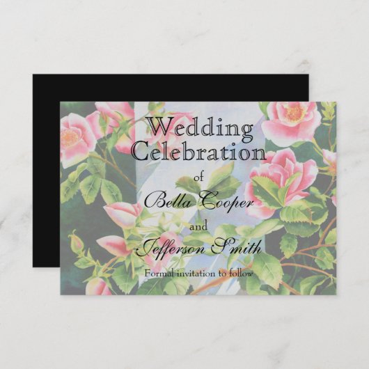 Schöne rosa Rosen Aquarellblüte Save The Date (Vorne/Hinten)