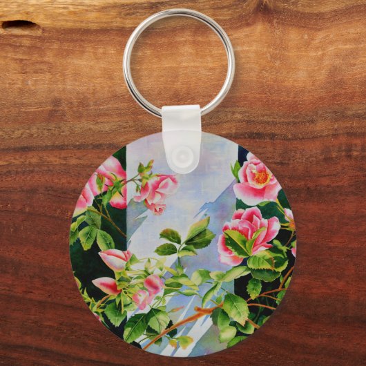 Schöne rosa Rosen Aquarellblüte Schlüsselanhänger (Vorderseite)