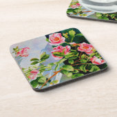 Schöne rosa Rosen Aquarellblüte Untersetzer (Linke Seite)