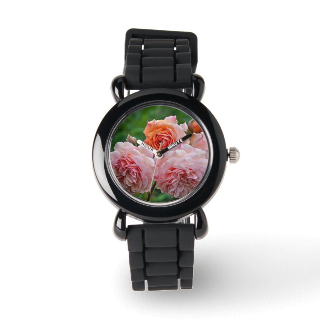 Schöne rosa Rosen Armbanduhr (Vorderseite)