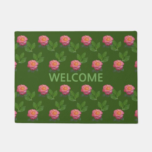 Schöne rosa Rosen auf Forest Green Fußmatte (Vorderseite)