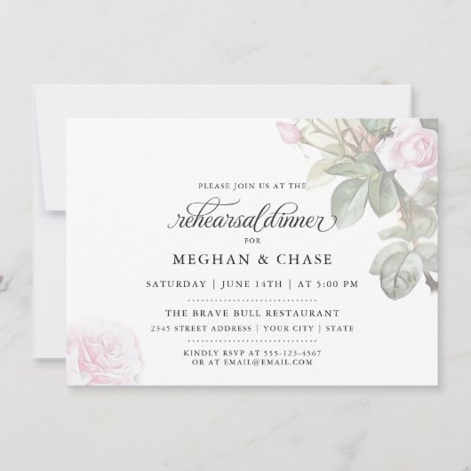 Schöne rosa Rosen BarefootBride™ Einladung (Vorderseite)