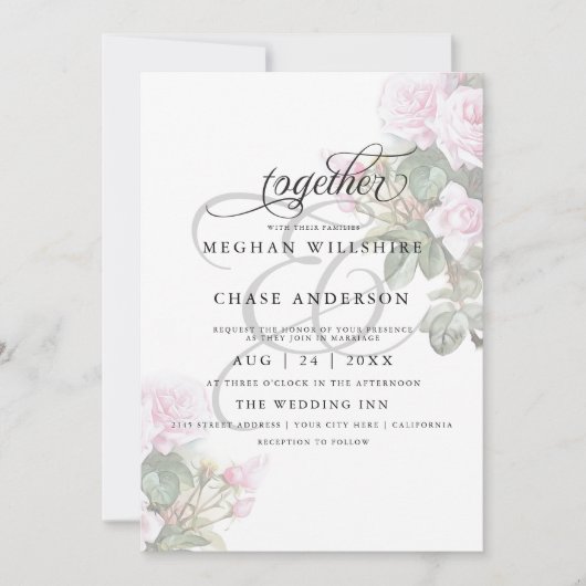 Schöne rosa Rosen BarefootBride™ Einladung (Vorderseite)