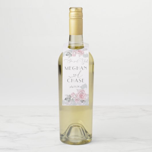 Schöne rosa Rosen BarefootBride™ Flaschenanhänger (Auf Flasche)