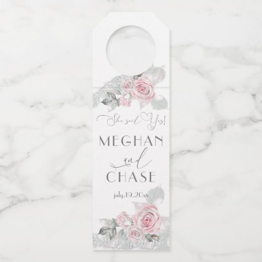 Schöne rosa Rosen BarefootBride™ Flaschenanhänger (Vorderseite)