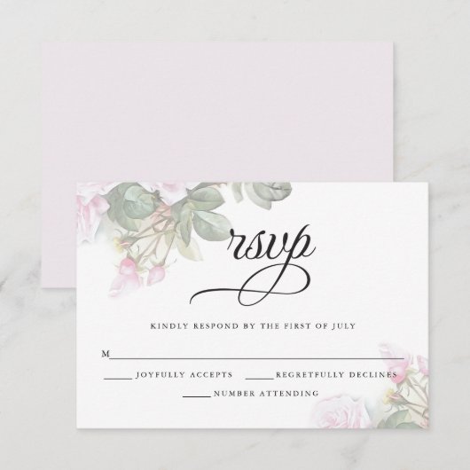 Schöne rosa Rosen BarefootBride™ RSVP Karte (Vorne/Hinten)