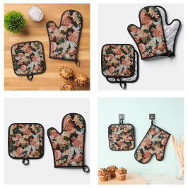 Schöne rosa Rosen blühen Ofenhandschuh & Topflappen-Set