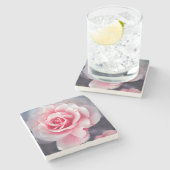 Schöne rosa Rosen-BlumenFoto Steinuntersetzer (Seitenansicht)