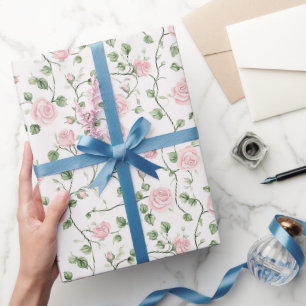 Schöne rosa Rosen Blumenhochzeit Geschenkpapier