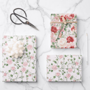 Schöne rosa Rosen Blumenhochzeit Geschenkpapier Set