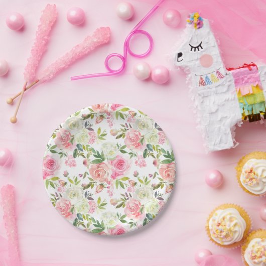 Schöne rosa Rosen Blumenpapier-Teller Pappteller (Party)