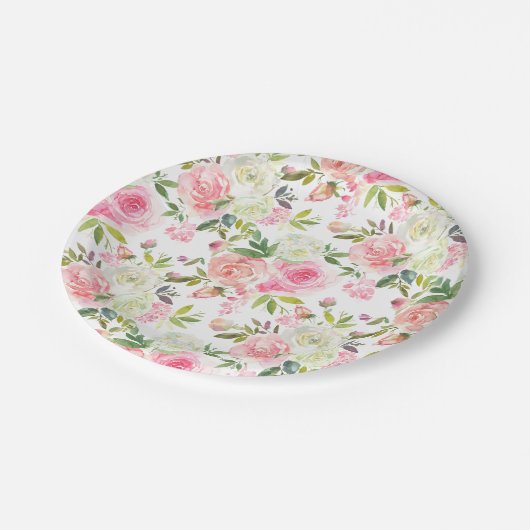 Schöne rosa Rosen Blumenpapier-Teller Pappteller (Schrägansicht)