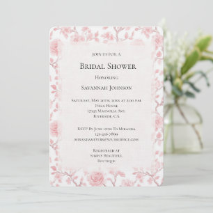 Schöne rosa Rosen Floral Brautdusche Einladung