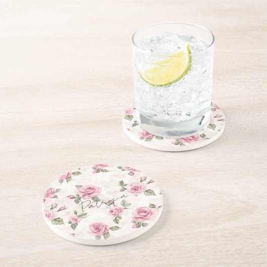 Schöne rosa Rosen   Getränkeuntersetzer (Seite)