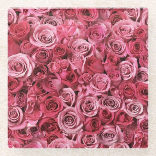 Schöne rosa Rosen Glasuntersetzer (Vorderseite)