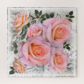 Schöne rosa Rosen im Hintergrund Puzzle (Horizontal)