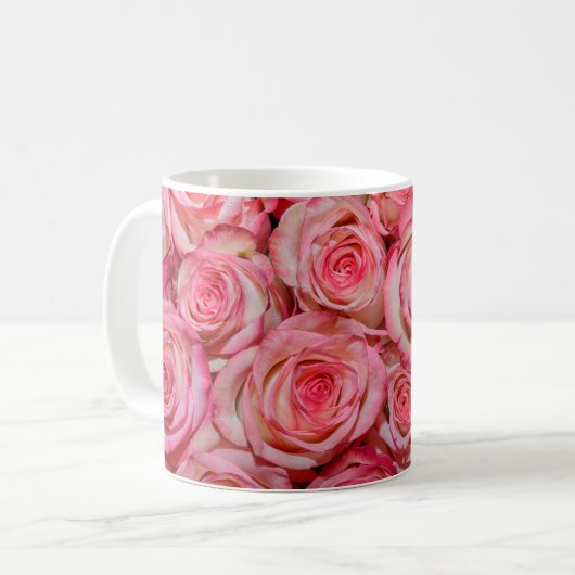 Schöne rosa Rosen Kaffeetasse (Vorderseite Links)