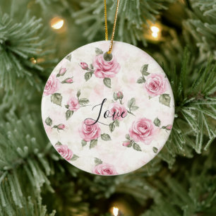 Schöne rosa Rosen romantische Liebe Keramik Ornament