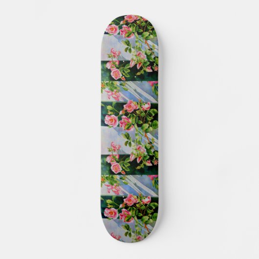Schöne rosa Rosen, rote Rosen, Aquarellblumen Skateboard (Vorderseite)