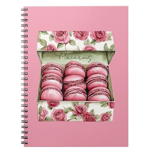 Schöne rosa Rosen Schachtel Macarons Notizblock (Vorderseite)