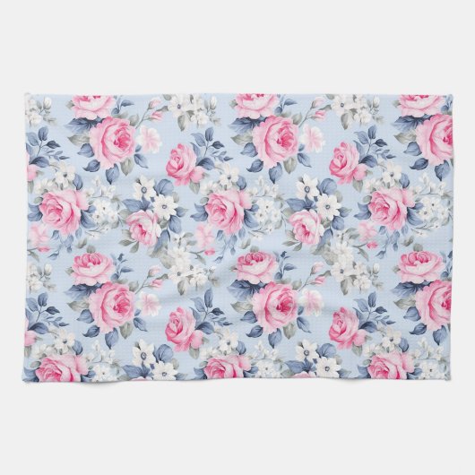 Schöne rosa Rosen, weiße Blume Geschirrtuch (Horizontal)