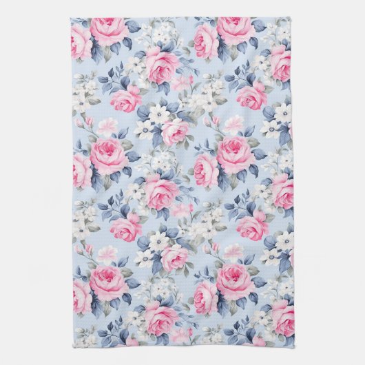 Schöne rosa Rosen, weiße Blume Geschirrtuch (Vertikal)