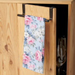 Schöne rosa Rosen, weiße Blume Geschirrtuch<br><div class="desc">Ästhetische Shabby Chic weiße Blume und Vintage pastellrosa Rosen in einem nahtlosen Muster mit hellblauem Hintergrund.</div>