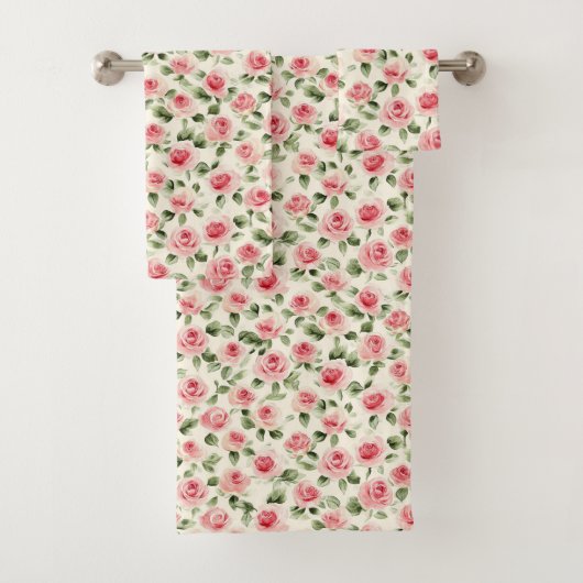 Schöne rosa Rosenblumen Badhandtuch Set (Insitu)
