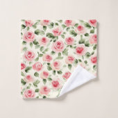 Schöne rosa Rosenblumen Badhandtuch Set (Waschlappen)