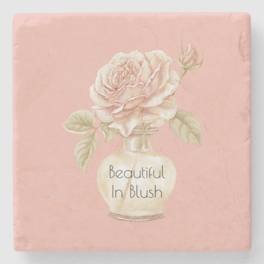 Schöne rosa Rosenblüte Steinuntersetzer (Vorderseite)