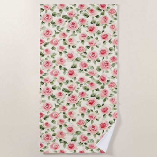 Schöne rosa Rosenblüten Strandtuch (Vorderseite)