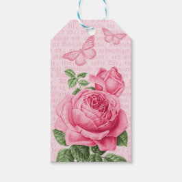 Schöne rosa Rosengartentags - Vintage Collage Geschenkanhänger