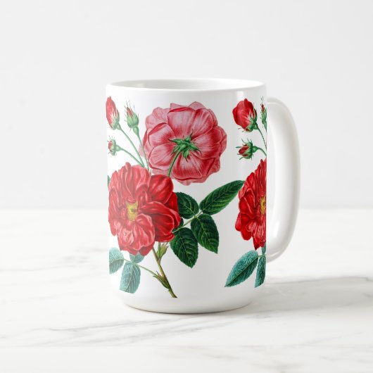 Schöne rosa, rot-blumengeschmückte Blume Zeichnend Kaffeetasse (VorderseiteRechts)
