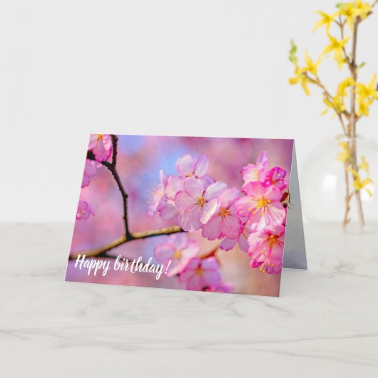 Schöne rosa Sakura Blume im Springtime Karte (Gelbe Blume)